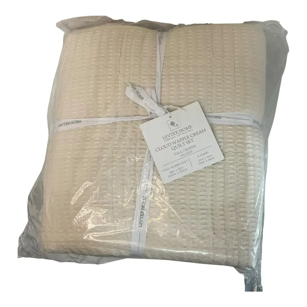 Levtex Cloud Waffle Textured 3 Piece Quilt Set Cream Full/Queen